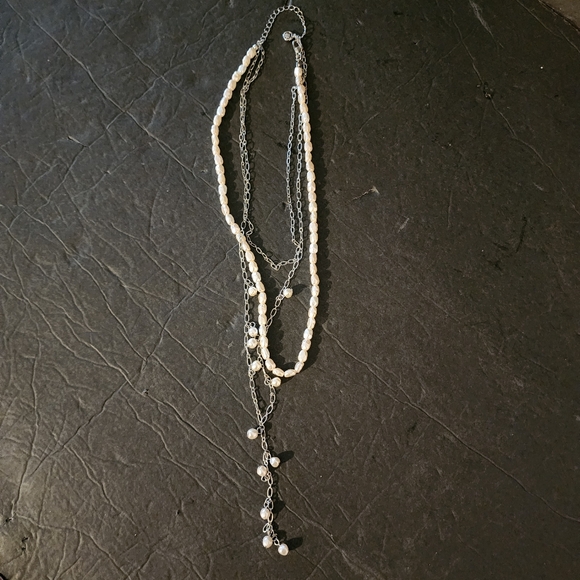 Faux Pearl Double Strand Layered Drape Necklace Fashion Costume Jewelry - Picture 1 of 4